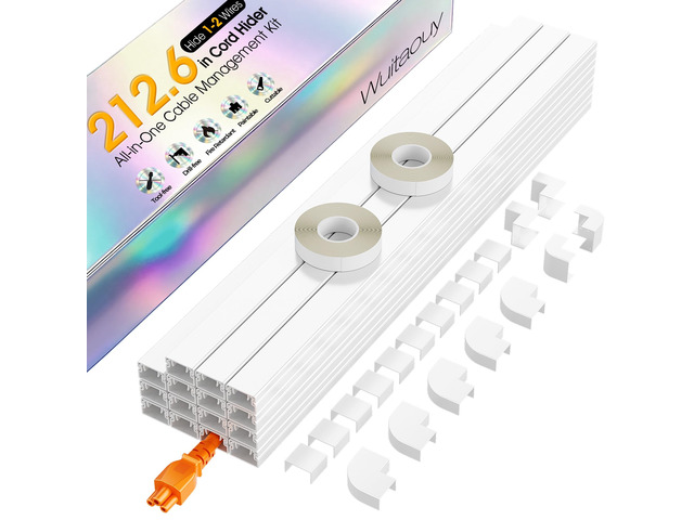 212.6in Cord Hider Kit, Cord Covers for 1 Wire on Wall, Self-Adhesive Cable Hider Wire Covers for Cords on Wall, Paintable Cord Hider for Walls...