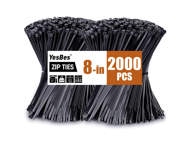 2000 PCS Zip Ties 8 Inch, Cable Ties 40lbs Tensile Strength, Black Zip Ties for Indoor and Outdoor Use, UV Resistant Wire Ties