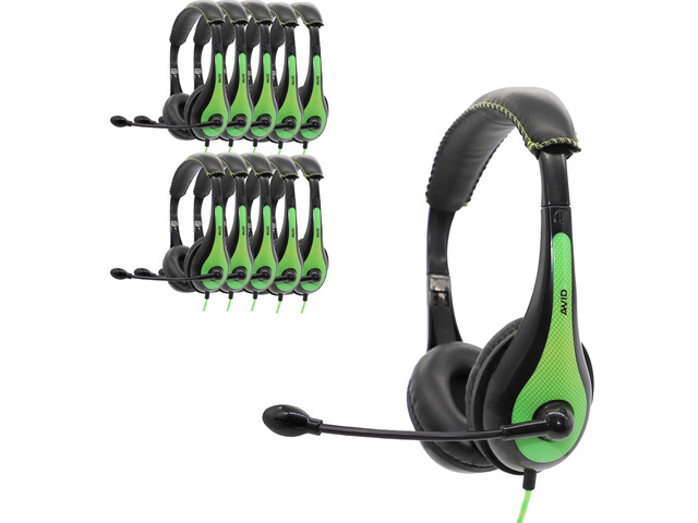 Products AE-36 Headset in Green with Adjustable Boom Microphone for School, Classroom, Education, Testing and Assessment (10 Pack)
