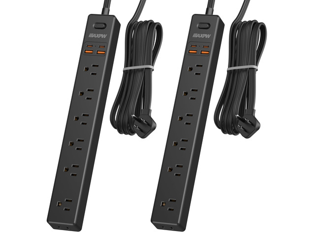 2 Pack 10Ft Surge Protector Power Strip,7 Outlets 4 USB Ports(2 USBC),1875W Ultra Thin Flat Extension Cord & Flat Plug, 1700 Joules, Wall Mount,...