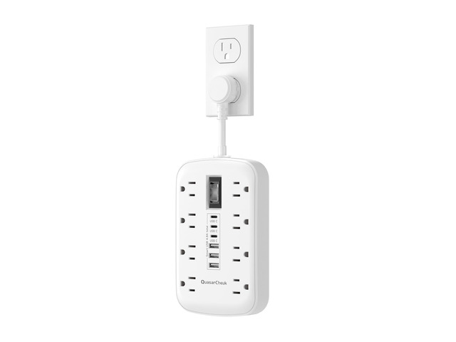 Short Extension Cord 2 Inch with 6 USB(3 USB C) 8 Outlets, Flat Power Strip 1875W, USB-C(15W), Surge Protector, Charging Station for Multiple...