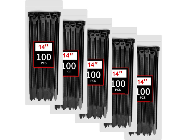 14 Inch Black Zip Ties Heavy Duty 500 Pcs, 220 LBS Long Cable Ties UV Resistant Strong Cable Ties, Wire Ties, Self-Locking for Indoor Outdoor Cable...