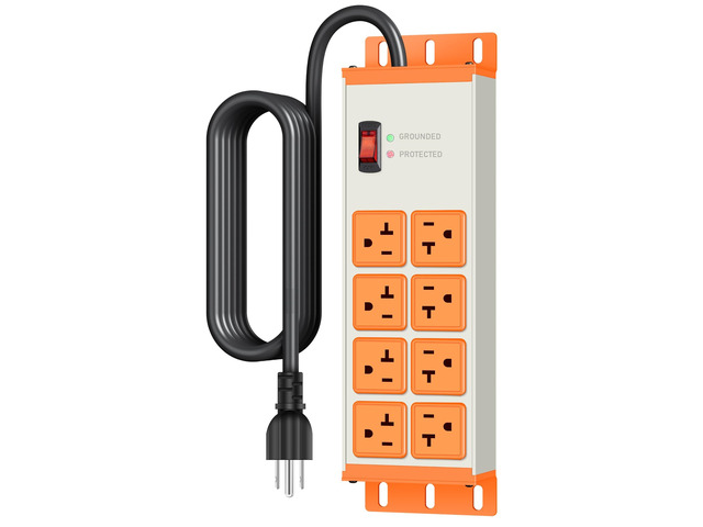 Heavy Duty Surge Protector, 12 Gauge Extension Cord, Grey, 10 FT Metal Wall Mount 8 Outlets Power Strip, High Amp Outlet Extender for Garage...