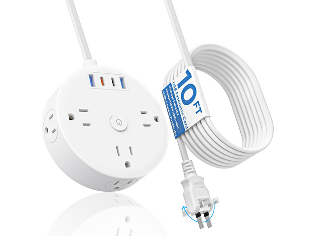 PD20W 2 Prong Power Strip, 2 Prong to 3 Prong Outlet Adapter 180° Rotating Plug, 10FT, 6 Outlets 4 USB (2 USB-C), Ideal for Older House