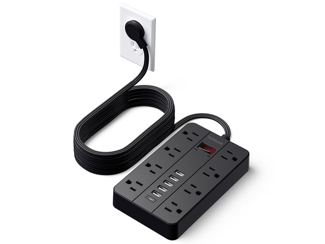 Power Strip, 15Ft Flat Plug Extension Cord with Multiple Outlets 8 Widely Spaced Outlets 6 USB (1 USB C Port), Wall Mount Charging Station for Home...