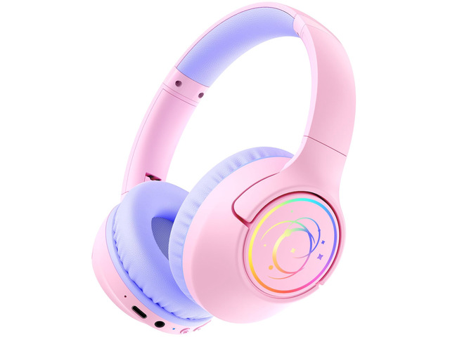 Kids Bluetooth Headphones, 85H Playtime for Toddler Girls, Pink with LED Over Ear Wireless Headphones for Kids, 85/94dB Safe Volume Limit,...