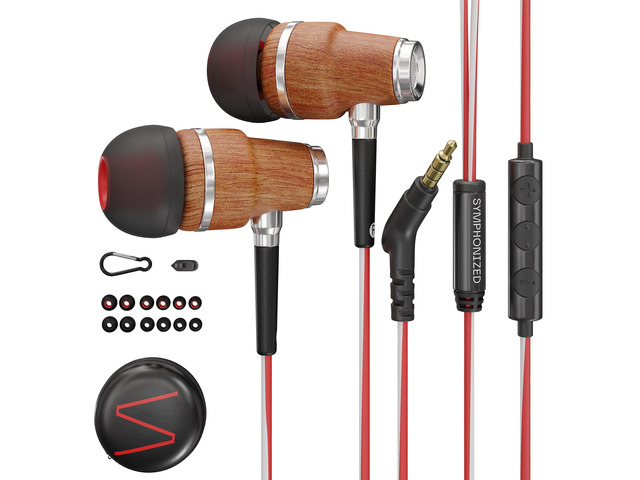 Premium Wooden Wired Earbuds with Microphone (Aux 3.5mm Jack) Compatible with Laptop, PC / Dekstop, MP3 Player, Macbook, Car / In-Flight Audio,...