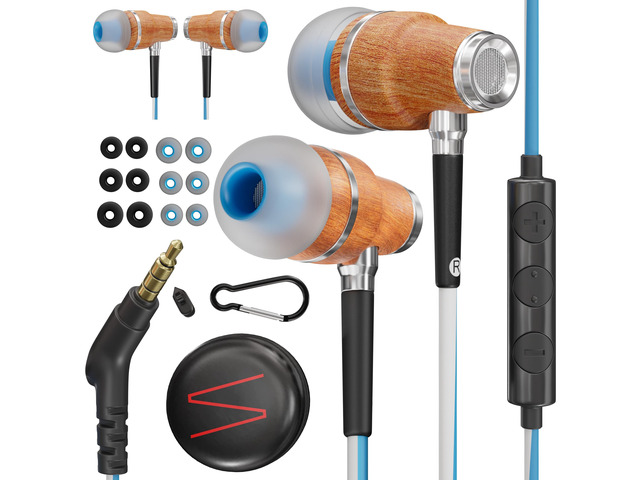 Premium Wooden Wired Earbuds with Microphone (Aux 3.5mm Jack) Compatible with Laptop, PC / Dekstop, MP3 Player, Macbook, Car / In-Flight Audio,...