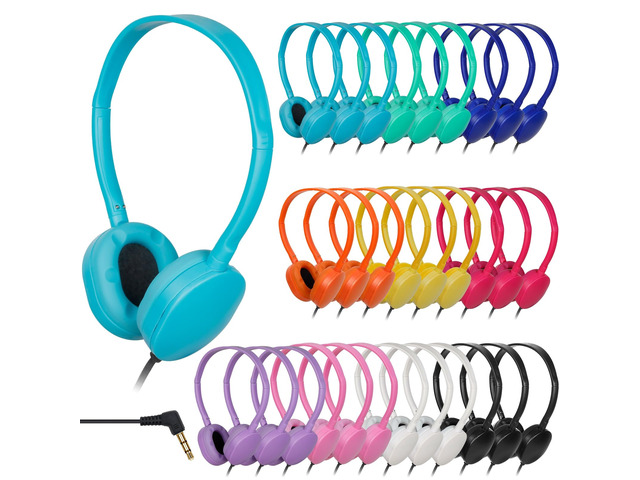 100 Pack Bulk Headphones for Classroom School,Wholesale Earphones Class Set for Students Kids Teens and Adult 3.5mm Jack (Mixed Colors)