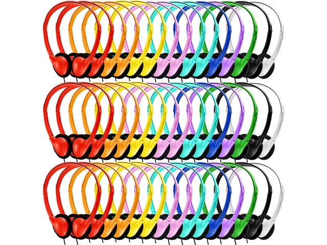 Bulk Headphones 50 Pack for Kids School Classroom,Wholesale Wired Adjustable On Ear Earphones Class Set for Students Children Toddler Teens Boys...