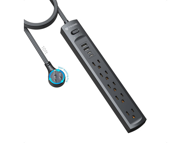 360 Rotating Plug Power Strip, Flat Plug Power Strip with 4 USB Ports 5 Widely Spaced Outlets, 1440J Surge Protector, Wall Mountable, Flat...