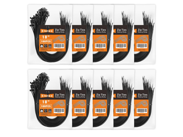 18 inch Black Zip Ties Heavy Duty 1000 Pack Long Cable Ties 75 LBS Extra Strong, UV Resistant Cable Ties, Weatherproof, Self-Locking for Indoor and...