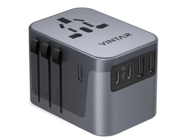 Universal Travel Adapter 30W, 6-in-1 with 3 USB-C & 2 USB-A, Silver International Power Adapter with Compact Design, All-in-One Travel Essentials...