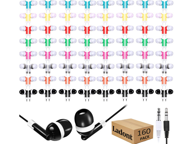 160 Pack Bulk Kids Earbuds for Classroom, Student Wired Headphones in Ear Earbuds for School Librariy, 3.5mm Multi Colored Wholesale Earphones for...