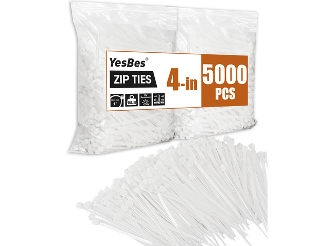 5000 PCS Zip Ties 4 Inch, Small Cable Ties with 18lbs Tensile Strength, White Zip Ties for Indoor and Outdoor Use, UV Resistant Wire Ties