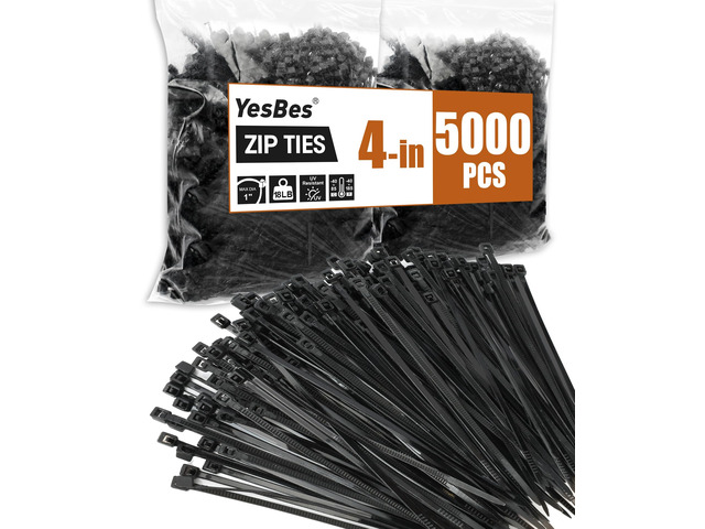 5000 PCS Zip Ties 4 Inch, Small Cable Ties with 18lbs Tensile Strength, Black Zip Ties for Indoor and Outdoor Use, Wire Ties, Black