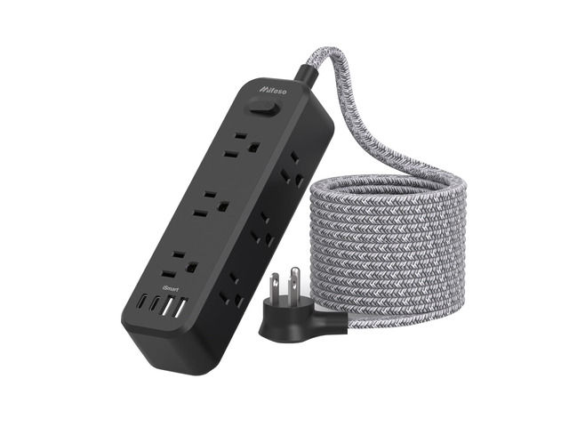 Black Extension Cord, Surge Protector Power Strip, Long Power Strip with 9 Outlets 4 USB Ports, Extension Cord with Multiple Outlets, USB Power...
