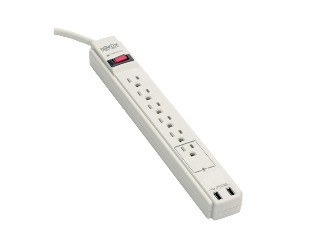 Eaton TLP606USBB 6 Outlet White Surge Protector with USB & USB-C Power Strip, 1200 Joules, 6ft Extension Cord Power Cable, & $20,000 Insurance