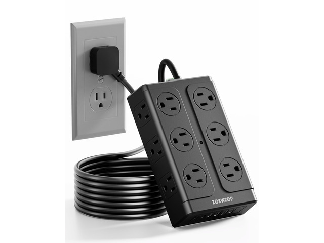 Surge Protector Power Strip 20FT Flat Plug 12 Outlets with 6 USB Ports 20FT Power Strip Flat Plug Extension Cord, 12 Outlets(1850W/15A/14AWG) &6...