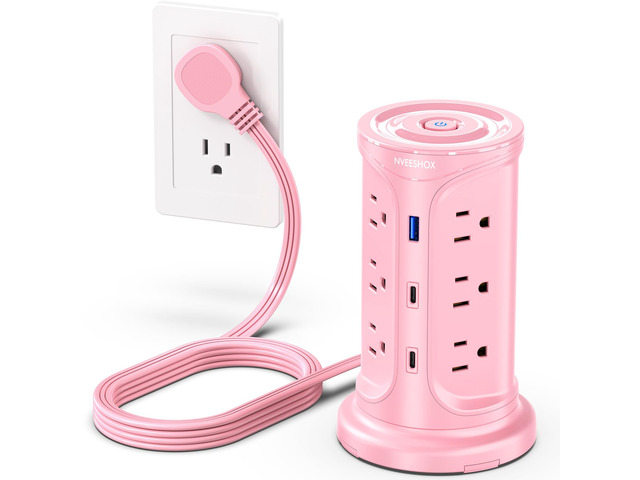 Tower Power Strip Surge Protector with 12 Outlets 3 USB Ports(2 Type C) 6.5 FT Thin Flat Extension Cord with Multiple Outlets, Flat Plug Outlet...