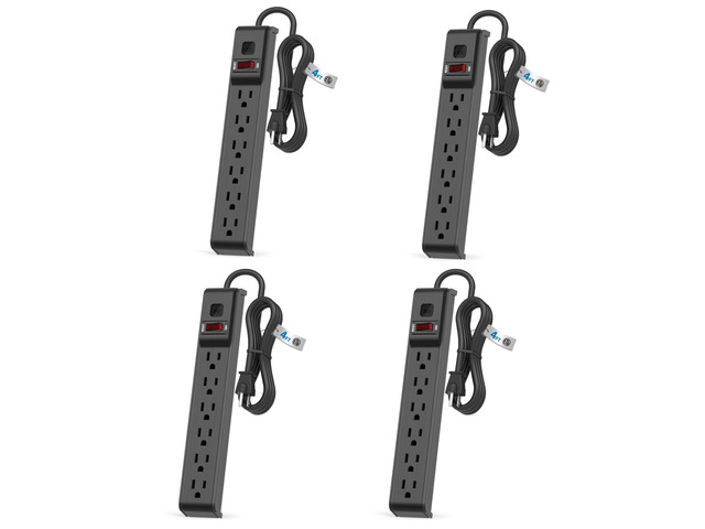 6 Outlet Power Strip Surge Protector, 4 FT Extension Cord with Overload Protection, Wall Mountable for Home and Office, 600J, 15A/1875W, ETL...