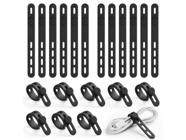 20 Pack Silicone Cable Ties, Reusable Wire Organizer Straps Locking Buckle, Adjustable Charger Cable Straps, Office Desk Organizer Accessories,...