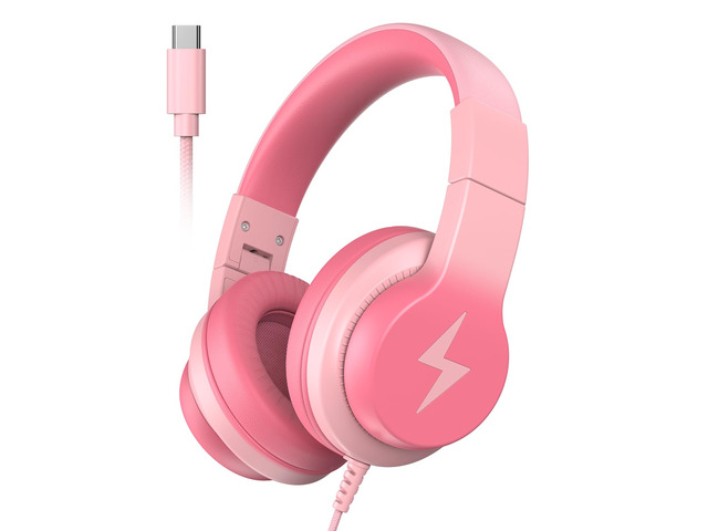 USB C Kids Headphones for School, Wired Over-Ear for Boys Girls 85dB Volume Limited, HD Stereo Sound, Adjustable Fit, Soft Cushions, Foldable...