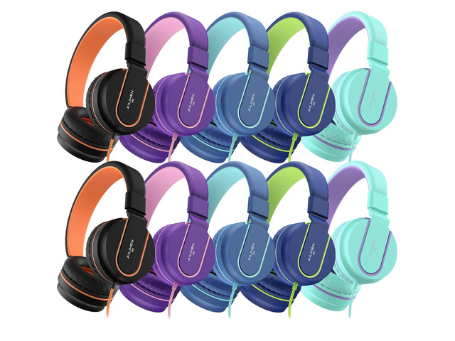 Kids Headphones Bulk 10-Pack for School Classroom with Mic, 93dB Volume Limited K-12 On-Ear Durable Headset for Everyday Students Children, 3.5mm...