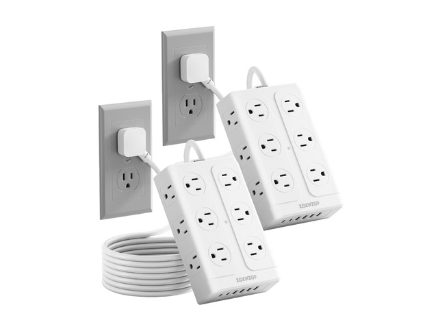 Surge Protector Power Strip 6FT Flat Plug 12 Outlets with 6 USB Ports 2 Pack 6FT Power Strip Flat Plug Extension Cord, 12 AC(1850W/15A/14AWG) &6...