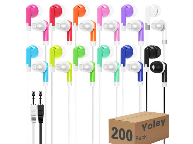 200 Packs Classroom Earbuds Bulk Headphones for Kids School Students Children, Wholesale Class Set Durable Earphones, Individually Bagged (200 Mixed)