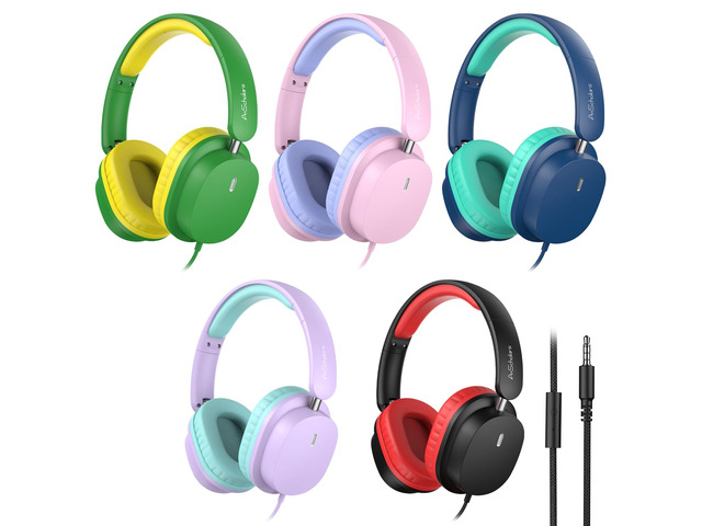 Kids Headphones Bulk 5 Pack for School, HD Mic Stereo Sound Over-Ear Headphones for Classroom, Comfortable Fit, Foldable, 3.5mm Jack Wired...