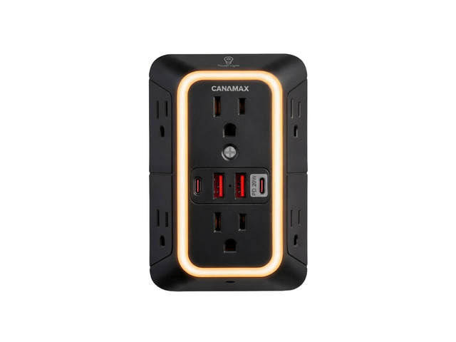 Multi Plug Wall Outlet Extender Black - 6 Outlet 4 USB Port (20W Charging) Smart Night Light, 3-Sided 1050J Surge Protector Power Strip for Home,...
