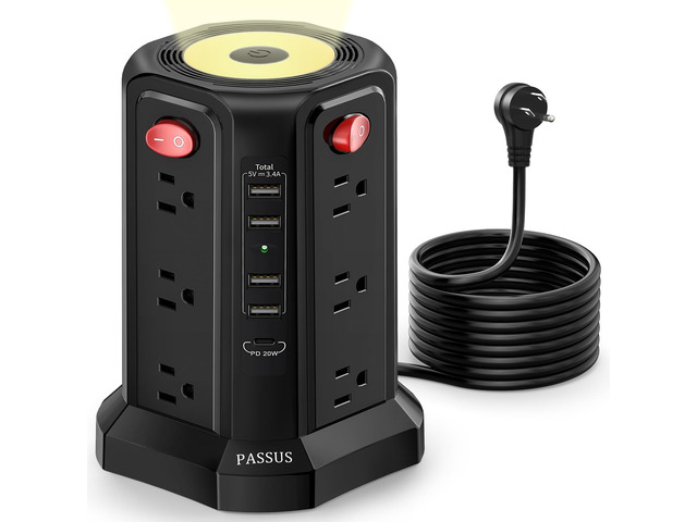 Surge Protector Power Strip with Night Light 10FT Cord 2nd Generation 10FT Extension Cord with Multiple Outlets for Home Office Dormroom Essentials...