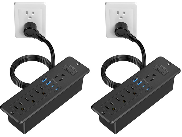 65W USB C Recessed Power Strip, Desktop Flush Mount Outlet with 4AC & 2 PD GaN USB C & 2 USB-A Ports, Furniture Hidden Drawer Charging Station for...