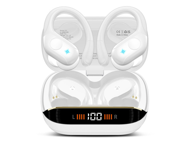 Wireless Earbuds Bluetooth 5.4 Headphones 75H Stereo Deep Bass Sports Over Ear Buds with Earhooks, LED Display Bluetooth Earbuds with 4 ENC Mic,...