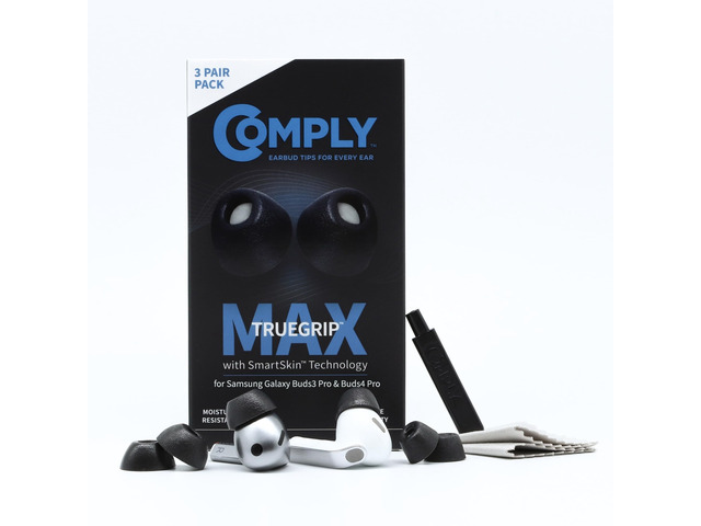 TrueGrip MAX Premium Memory Foam Replacement Ear Tips, Black Medium 3 Pairs, for Samsung Galaxy Buds4 Pro & Buds3 Pro, Long-Lasting Comfort, Secure...