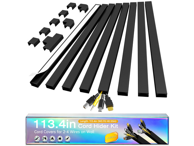 Cord Hider Kit, 113.4in Cord Covers for 2-4 Wires on Wall, Self-Adhesive Cable Hider Wire Covers for Cords on Wall, Paintable Cable Cover Raceway,...