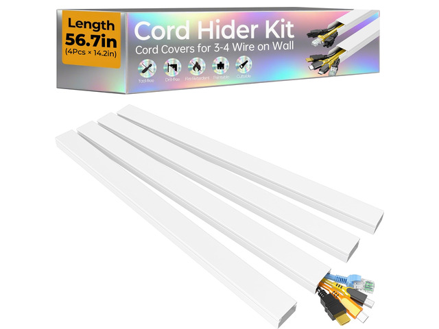 56.7in Cable Hider Cord Hider, Wire Covers for 3-4 Cords on Wall, Premium Cord Covers for Wires on Wall, Easy Set-up Wire Hider to Hide Tv Wires,...