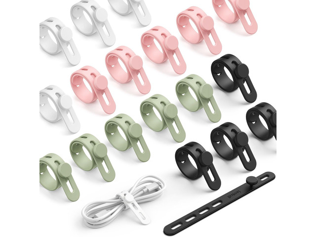 20 Pack Silicone Cable Ties, Reusable Cord Organizer Straps Elastic Durable, Colorful, Cable Wraps Management, Home Office Drom Phone Charger...