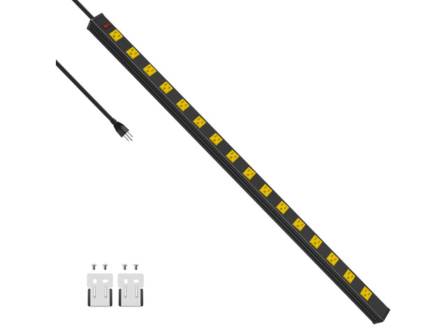 Long Metal 16 Outlet Wide Spaced Power Strip, Yellow, 15 FT Cord Heavy Duty Wall Mount Outlets for Garage Industrial Workshop, ETL Listed, 15A,...