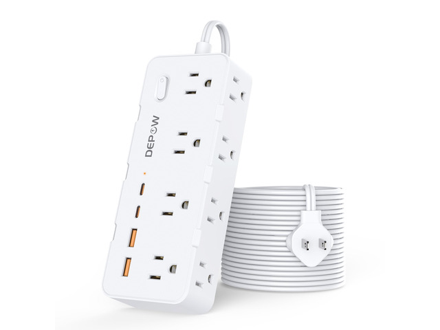 2 Prong Power Strip,10FT Extension Cord with 8 Outlet & 4 USB(2 USB-C White, 2 to 3 Prong Outlet Adapter,1700J Two Prong Surge Protector, Wall...