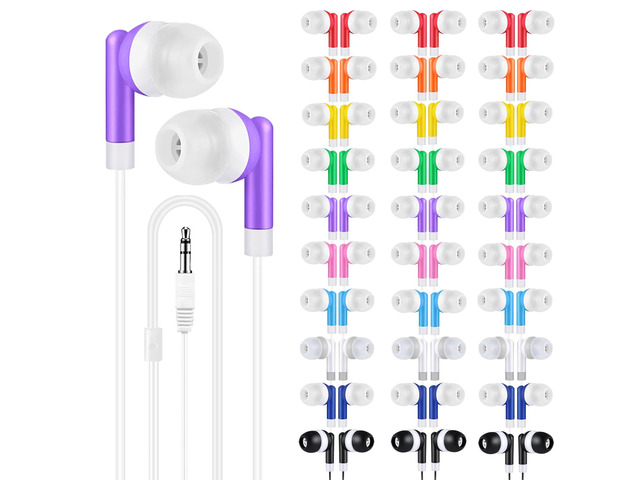 Bulk Earbuds 200 Pack for School Classroom, Wholesale Wired in-Ear Headphones, Multi Colored Class Set Earphones for Kids Students Toddler Teens,...