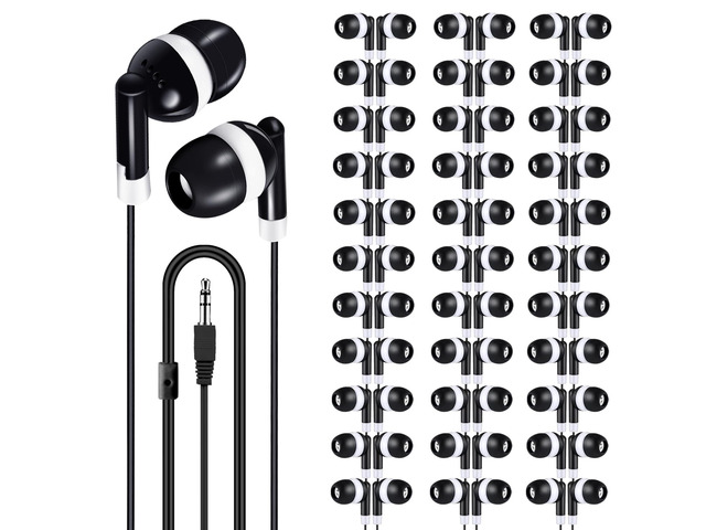 Bulk Earbuds 200 Pack for Classroom School Kids, Wired in-Ear Headphones with 3.5mm Jack, Black Dot Disposable Class Set Earphones for Students,...