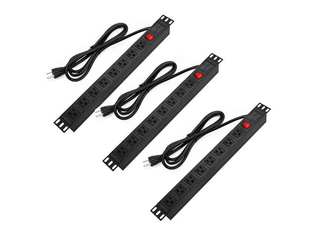 3PCS Power Strip Surge Protector Rack-Mount PDU, 8 Right Angle Outlets Wide-Spaced, Mountable Power Strip Heavy Duty for Server Racks, Commercial,...