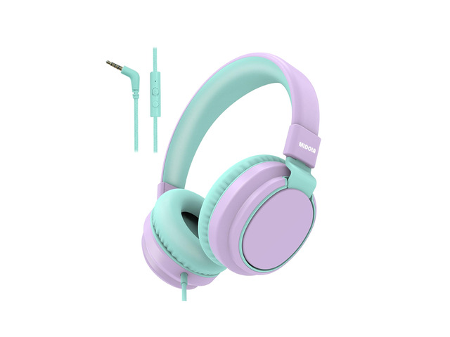 Wired Kids Headphones for School with Cord Mic,Safe Volume Limit 85/94dB Adjustable Headband Foldable Over-Ear Lightweight for Toddler Girls Boys...
