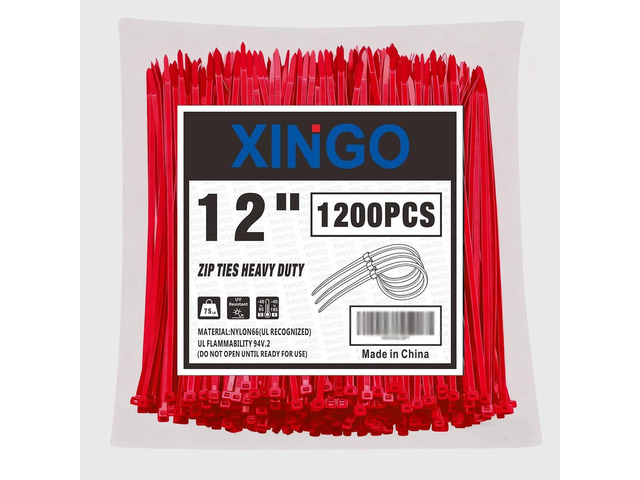 12 Inch Red Zip Ties 1200 PCS, 75 LBS Ultra Strong Tensile Strength, UV Resistant Cable Ties, Self-locking Plastic Ties for Indoor and Outdoor Use