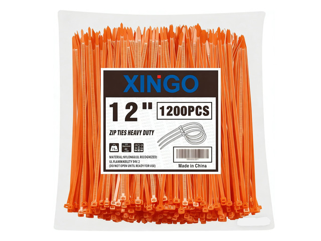 12 Inch Orange Zip Ties 1200 PCS, 75 LBS Ultra Strong Tensile Strength, UV Resistant Cable Ties, Self-locking Plastic Ties for Indoor and Outdoor Use