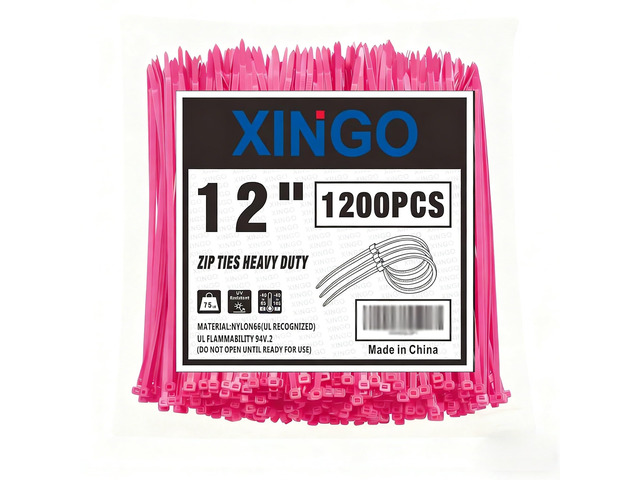 12 Inch Pink Zip Ties 1200 PCS, 75 LBS Ultra Strong Tensile Strength, UV Resistant Cable Ties, Self-locking Plastic Ties for Indoor and Outdoor Use