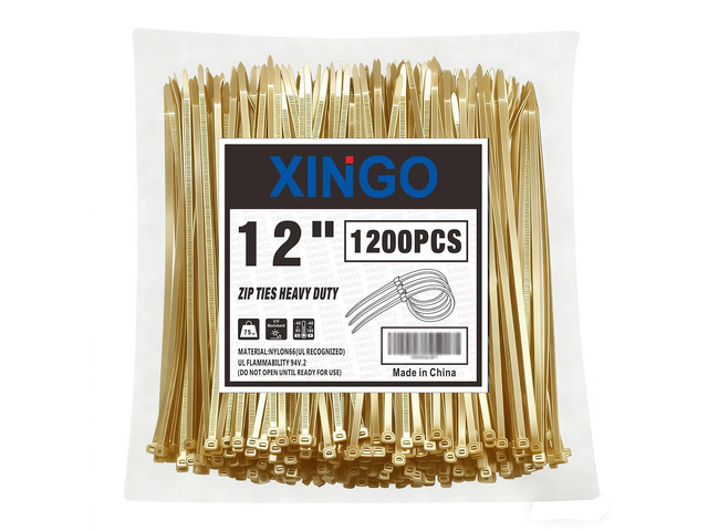 12 Inch Gold Zip Ties 1200 PCS, 75 LBS Tensile Strength, UV Resistant Cable Ties, Premium Self-locking Plastic Ties for Indoor and Outdoor Use