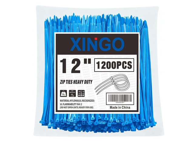 12 Inch Blue Zip Ties 1200 PCS, 75 LBS Ultra Strong Tensile Strength, UV Resistant Cable Ties, Self-locking Plastic Ties for Indoor and Outdoor Use
